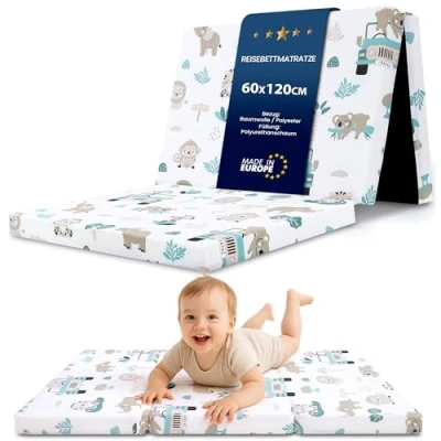 Imagen de Totsy Baby Colchón Plegable colchon Cuna 120 x 60 cm con Funda de Viaje Transpirable África