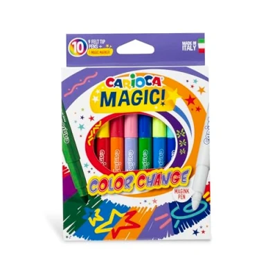 Imagen de Carioca Rotuladores de Colores, 9 Rotuladores+1 Rotulador Magink, con 18 Colores Disponibles, Apto para Niños, Punta Bloque y Tapa Transpirable