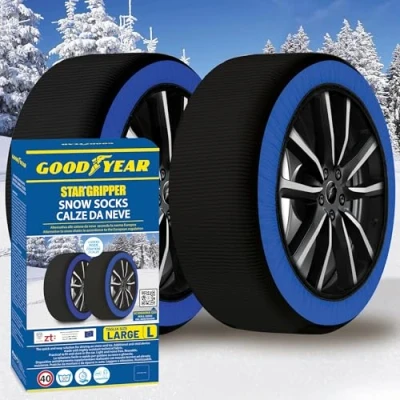 Imagen de GoodYear Calcetines de nieve Star Gripper homologados Italia EN 16662 1:2020 dos cadenas tela para coche. Snow Sock Talla L