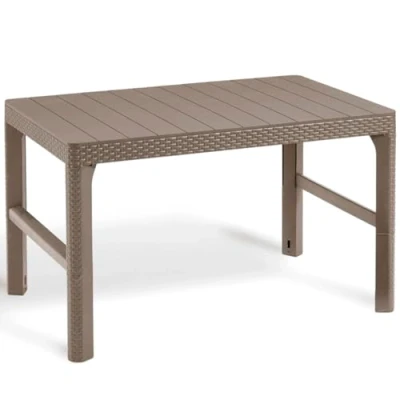 Imagen de Keter 232296 Allibert Lyon Mesa de Comedor 2 en 1, Efecto Mimbre, Color Beige y Capuchino