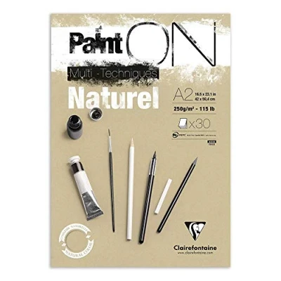 Imagen de Clairefontaine 96543C Naturel PaintOn Block (250 g, DIN A2, 42 x 59,4 cm, encolado, 30 hojas, adecuado para lápiz, tiza o pastel, ideal con superficie rugosa y tono de arena), color marrón natural
