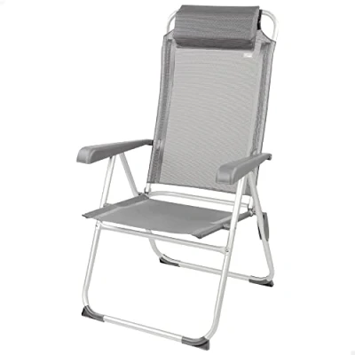 Imagen de AKTIVE Silla Plegable reclinable 5 Posiciones, Antivuelco, con cojín, Respaldo Alto y reposabrazos, Resistente: Peso máx. 110kg, Material Textileno Aluminio, Medidas 44x55x101cm (63028)