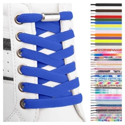 Imagen de SULPO Cordones elásticos de goma sin atar, planos, con cierre rosca, azul, Einheitsgröße