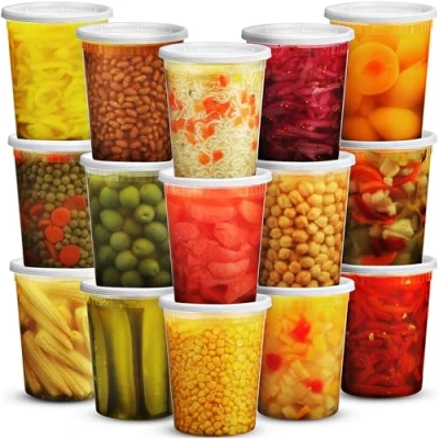 Imagen de JoyServe Contenedores de comida Deli con tapas 32 onzas (36 juegos) Recipientes herméticos almacenamiento alimentos para llevar 36 tapas, sin BPA, aptos lavavajillas y microondas