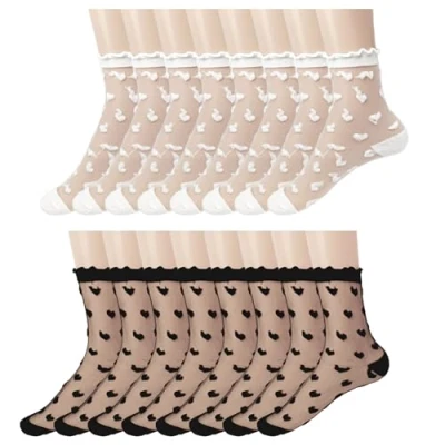 Imagen de UILYNIU 8 Pares Medias de Red, Transparentes Finos Calcetines, Calcetines Tobilleros Mujer, Verano Malla, Rejilla, Tobillo, Moda Mujer (Negro, Blanco)