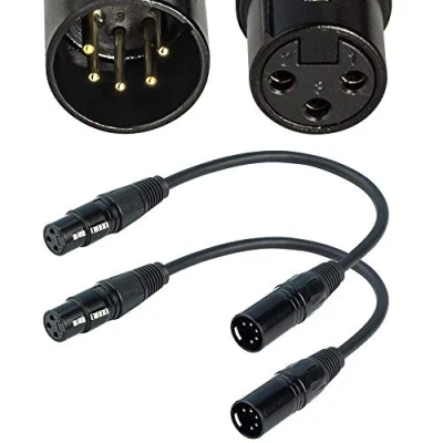 Imagen de SiYear cable de audio XLR hembra 3 pines a macho 5 para micrófono DMX, adaptador XLR3Fa XLR5M (12 pulgadas, paquete 2 unidades)