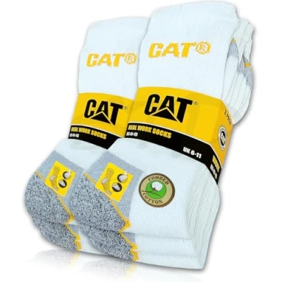 Imagen de Caterpillar 6 pares de Calcetines Cat Real Work Socks Mujer Hombre Trabajo Negocios Nuevos Medias Tallas 35 50, Blanco, 43 46