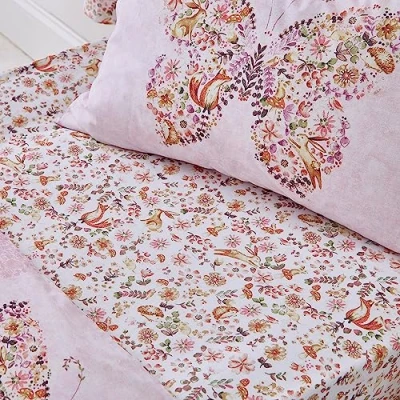 Imagen de Catherine Lansfield Enchanted Butterfly Sábana Bajera Ajustable para Cama Individual, Color Rosa