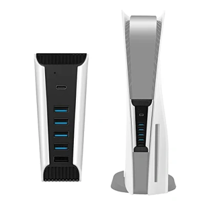 Imagen de Mcbazel Hub de 5 Puertos USB2.0 Consola PS5, expansión multipuerto Alta Velocidad Transferencia Datos Carga Rápida USB C para PS5 Digital/UHD Edition Negro (No la Slim)