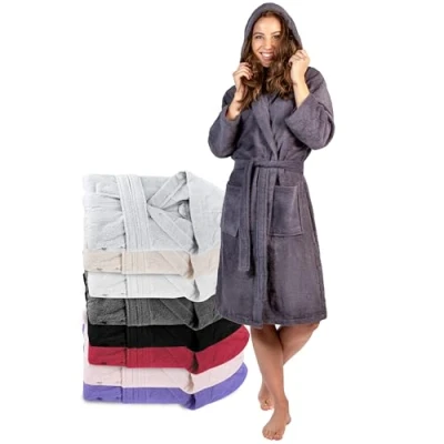 Imagen de Twinzen Bata Mujer, Albornoz de Baño (XL, Gris Oscuro) Oeko Tex, No Producto Químico Algodón con Capucha, 2 Bolsillos, Cinturón para Mujer Suave, Absorbente y Cómoda