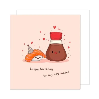 Imagen de Edition Seidel tarjeta de cumpleaños cuadrada premium con sobre, felicitación Happy Birthday to my soy mate, billet para hombre, mujer, novia, novio, sushi (GQ369 SW025)