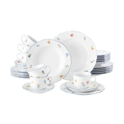 Imagen de Seltmann Weiden Servicio Combinado 30 Piezas Set para 6 Personas Serie Sonate Crema Incluye Cada Plato de Cena, Sopa, Desayuno, Taza café, platillo café