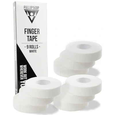 Imagen de PULLUP &amp; DIP Tape Resistente, 9 Rollos (90m) Esparadrapo Deportivo, Vendaje Deportivo Respetuoso Con la piel, Venda Deportiva para Musculación, Bjj, Balonmano, Escalada, Porteros (Blanco)