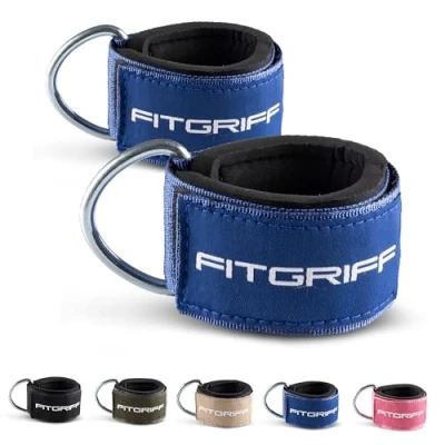Imagen de Fitgriff® Tobilleras Poleas Gym V2 (2 Piezas) Correas Tobillo Gimnasio para Patadas Gluteos, Fitness Accesorios de Ejercicio (Navy Blue)