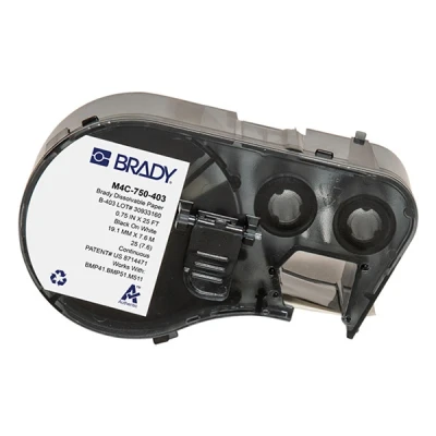 Imagen de Brady Cinta de papel para impresoras Etiquetas BMP41/BMP51/BMP53/M511 adhesivas Negro sobre blanco (19,05 mm (an) x 7,62 m (l)) M4C 750 403