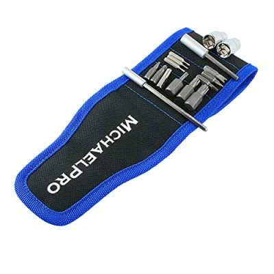 Imagen de MichaelPro MP015001 Pulsera magnética, cinturón de herramientas con imanes fuertes para sujetar tornillos, clavos, puntas taladro bricolaje, regalos padre/padre (negro)