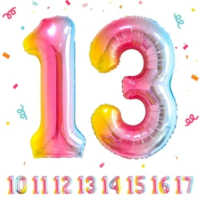 Imagen de Globos de Cumpleãnos Numeros 13 Arcoiris,101 CM Globo Gigantes Grandes Decoracion,Globo Numero Niño Niña Adultos decorazione,Vuelan con Helio