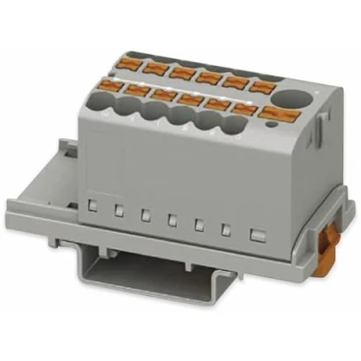 Imagen de PHOENIX CONTACT PTFIX 6/12X2,5 NS35 GY Bloque de distribución vertical y alimentación integrada, 690 V, 24 A, número puertos 13, sección 0,14 mm²