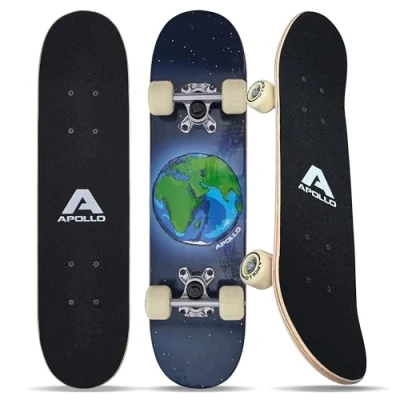 Imagen de Apollo Skateboard Niño Monopatín con Cojinetes ABEC 3 y Ejes de Aluminio Skate Completo Diseños Geniales Monopatines para Niños a Partir Años