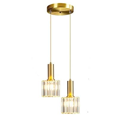 Imagen de ZTTECH Mini luz colgante de cristal moderna para cocina, isla, comedor, dormitorio, lámpara techo con base dorada, (2 luces)