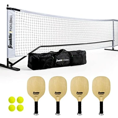 Imagen de Franklin Sports Juego de Red Pickleball para Principiantes, Sistema portátil Exteriores con Bolsa Viaje, Oficial (4) Palas + Pelotas