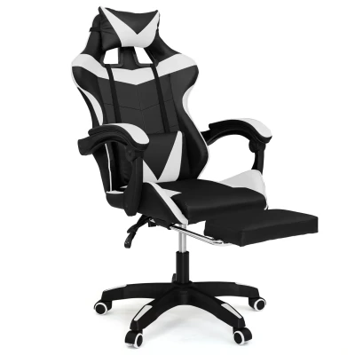 Imagen de IDMarket Alex Sillón de juego ajustable con reposapiés, cojín cabeza y Lumbar, color negro blanco