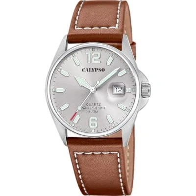 Imagen de CALYPSO Reloj Hombre K5870/2 Basic Caja de Acero Inoxidable 316l Plateado Correa Piel Marrón
