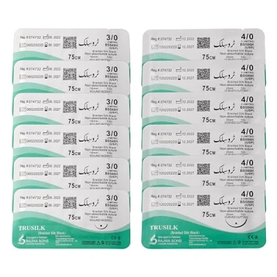 Imagen de Paquete de 12 hilos sutura seda que incluye hilo práctica 3/0 y 4/0 para estudiantes medicina, médicos, enfermeras, veterinarios, kit