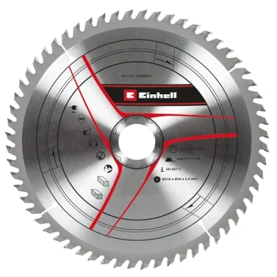 Imagen de Einhell Hoja de sierra circular original (216 x 30 mm, diámetro 216 soporte 60 dientes, ancho corte 2,4 para ingletadora tracción y sierras ingletadoras)