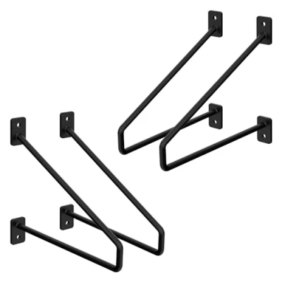 Imagen de ML Design Set de 4X Soporte Estante 220 mm Negro Acero Estilo Industrial en Forma A, Horquilla Triangular Pared Apto para Balda, Repisa o Estantería Flotante, Proyectos DIY Bricolaje