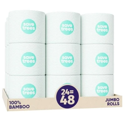 Imagen de Cloud Paper papel higiénico de bambú, 24 rollos respetuoso con el medio ambiente, 3 capas, 350 hojas por rollo, suave y fuerte, certificado FSC, totalmente libre cloro, sin