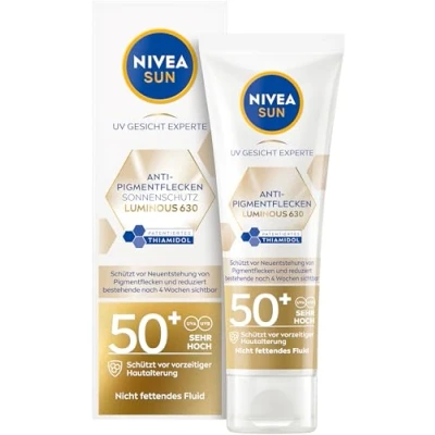 Imagen de NIVEA SUN crema solar facial hidratante antimanchas de pigmento 50+, no grasa con alto SPF, UV cara Luminous630® anti manchas protector (40 ml)