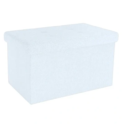 Imagen de INTIRILIFE Banco Plegable 49x30x30 cm en Blanco Asiento Cubo con Tapa y Espacio de Almacenamiento Tela Huecos reposapiés Caja Cofre Taburete