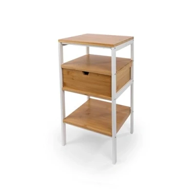 Imagen de LIN HOME Mesita de Noche Madera y Metal 30x30x60cm con 3 Estante un Cajón Mesa Auxiliar Multiusos Ideal para Dormitorio, Salón, Baño