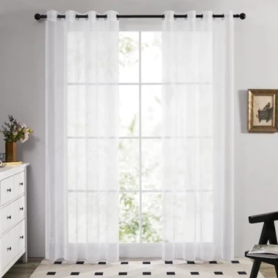 Imagen de Deconovo Cortina con Ojales (180 x 140 cm, 2 Unidades, Tela, 180 cm), Color Blanco