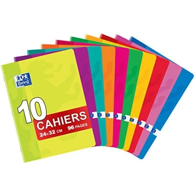 Imagen de Oxford Classique Lote de 10 cuadernos grapados 24 x 32 cm, 96 páginas, cuadrícula grande Seyès, colores surtidos