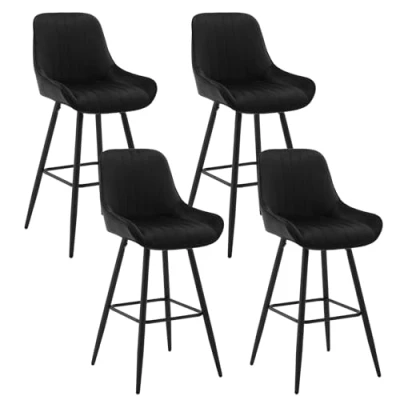 Imagen de WOLTU Juego de 4 Taburetes Altos Cocina, Cocina con Respaldo y Reposapiés, Bar Asiento Terciopelo, para Comedor Negro, BH394sz