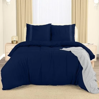 Imagen de Utopia Bedding Funda Nordica 220 x 240 Microfibra Juego de Edredon 220x240 cm y 2 Bordado Fundas Almohada 65x65 (Azul Marino)