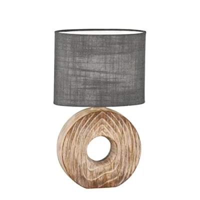 Imagen de Fischer &amp; Honsel Lámpara de mesa, Hanke, color madera, pantalla tela, lino gris, interior blanco, longitud: 23,00 cm, ancho: 13,00 alto: 38,00 con interruptor cable, 1 x E14 máx. 25,0 W,