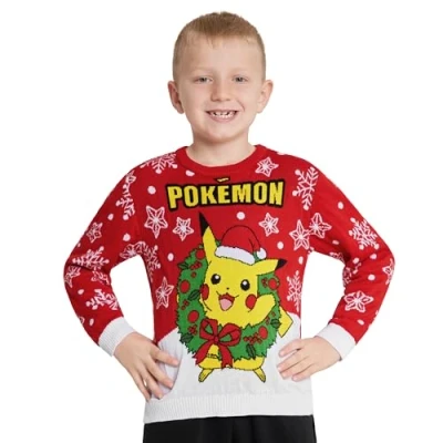 Imagen de Pokémon Jersey de Navidad, Suéter Punto con Cuello Redondo para Niños y Adolescentes (Rojo, 11 12 Años)