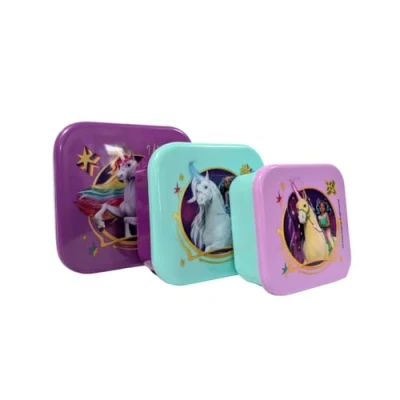 Imagen de My sweety pop Juego de 3 cajas aperitivos unicornio Almuerzo apilables 11,5 cm Niño Guardería, jardín infantes, escuela, vacaciones Azul/Púrpura