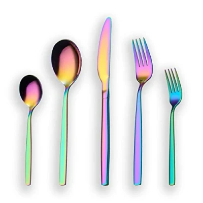 Imagen de Berglander 30 piezas de titanio color del arco iris cubiertos juego cubiertos, colores juego, Mutil juegos servicio para 6 (arco brillante)