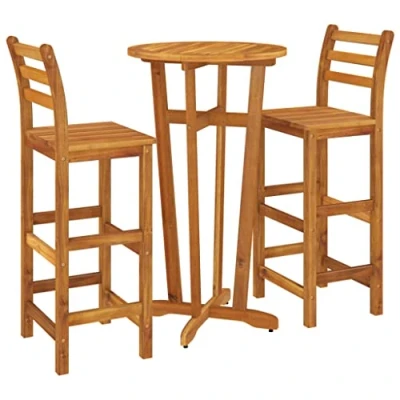Imagen de vidaXL Mesa y Taburetes Altos de Jardín 3 pzas, Juego Muebles Bar, Sillas Altas, Mesita Asientos Exterior, Madera Maciza Acacia
