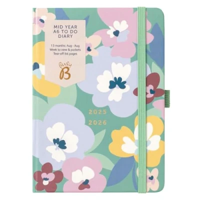 Imagen de Busy B A6 Diary Mid Year Academic Planner Aug &#039;25 &#039;26 Floral Print Journal Week To View with Do Lists, Notes Pages, 3 Pockets, Pen Loop, &amp; Elastic Closure