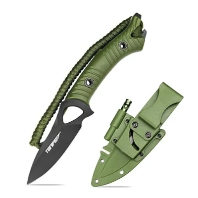Imagen de TONIFE Explorer Cuchillo de Hoja Fija con Funda 8Cr14MoV Blade Multifuncional Supervivencia, Fibra Vidrio Reforzada Mango Nylon para EDC Cuchillo(Verde+Negro Titanio)