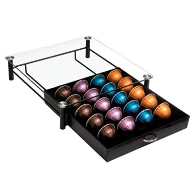 Imagen de Amtido Vertuo Soporte para cápsulas de café y cajón almacenamiento Dolce Gusto, parte superior cristal templado