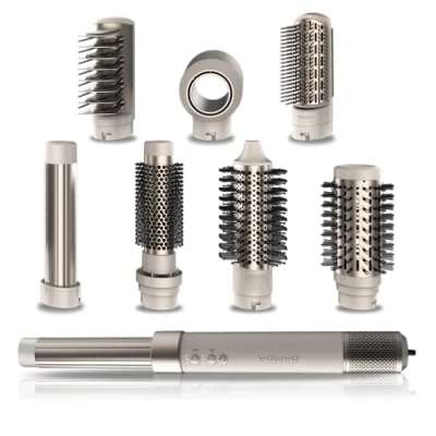 Imagen de Moldeador Cecotec Bamba CeramicCare AirGlam Champagne, Tecnología iónica, 8 en 1, 3 velocidades, temperaturas, accesorios, Champagne