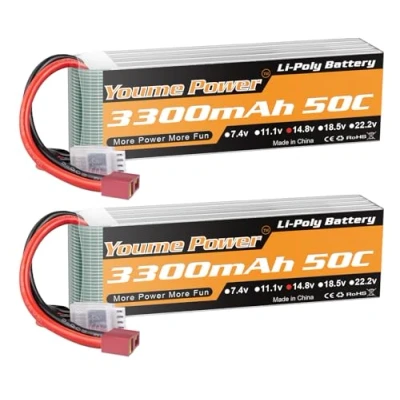 Imagen de Youme Power Lipo 4S Batería, 14.8v 3300mAh Battery Pack 50C con Enchufe T para RC Helicóptero, Avión, Barco, Quadcopter (2 Paquetes)