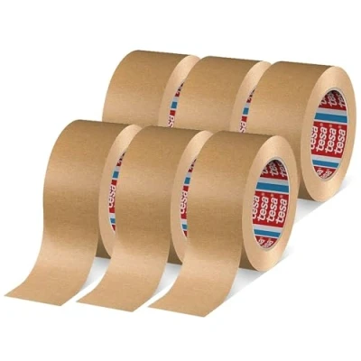 Imagen de tesa Pack 4713 Paquete de 6 cintas adhesivas papel para cerrar embalajes, reciclables y sin disolventes, color marrón, rollos 50 m x mm
