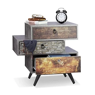 Imagen de Relaxdays Cómoda de Estilo Desgastado con 3 Cajones, MDF y Hierro, Gris, 60x60x40 cm, Tablero Fibras, 40x60x59.5 cm